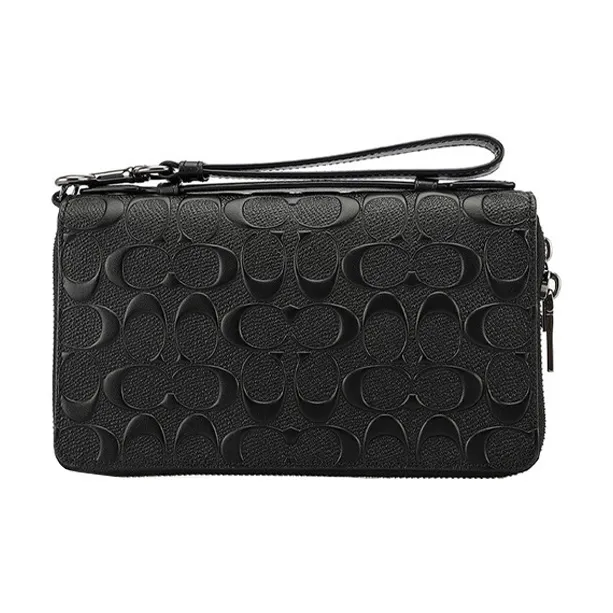 COACH Double Zip Wallet Кожаный клатч Сумка Кошелек Сумка Стандартный Мужской Черный