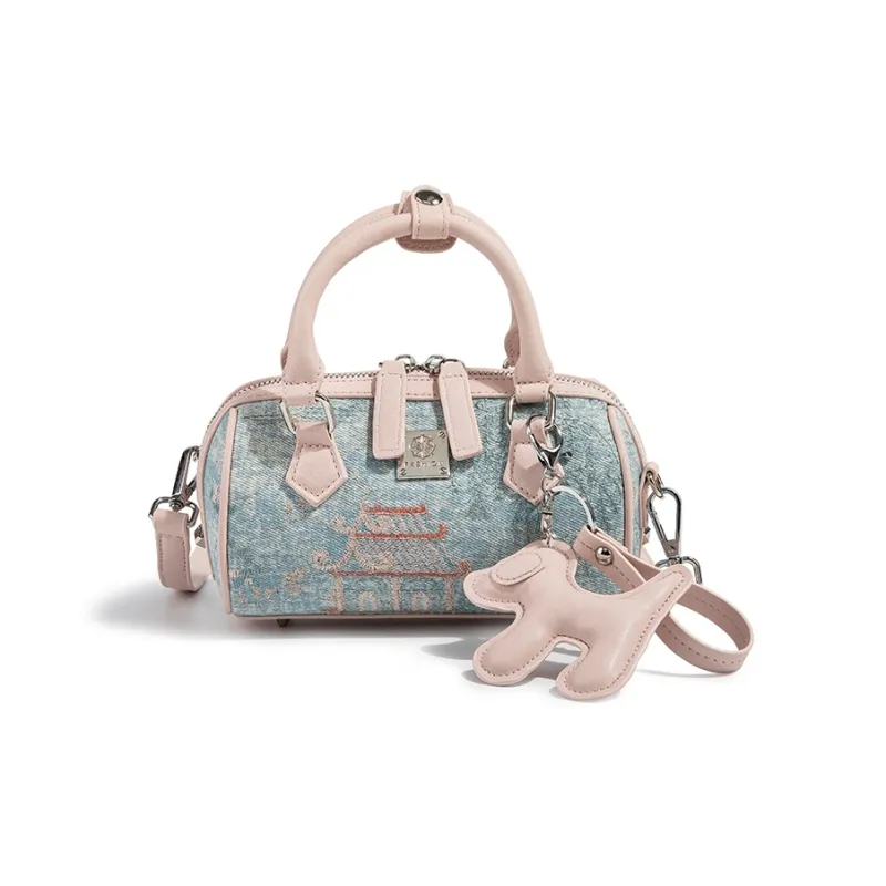 CAEISL KCIEL Полиуретан Синтетическая Кожа Сумка Женская Синие и Белые Вышитые Розовые