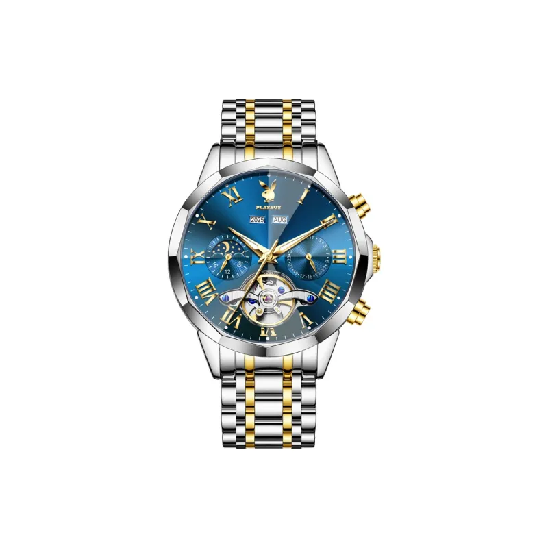 Коллекция Playboy Explorer Механическое механическое устройство Ремешок из нержавеющей стали Часы Мужские Черный циферблат