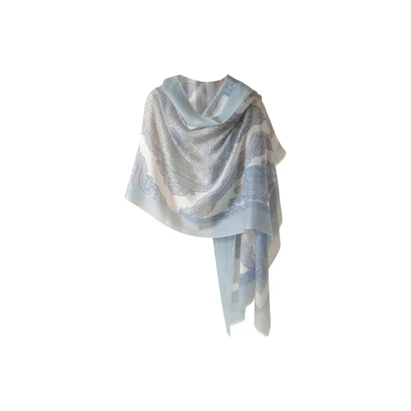 Hang Silk Road Кашемир Шелковые шарфы Женские Синий