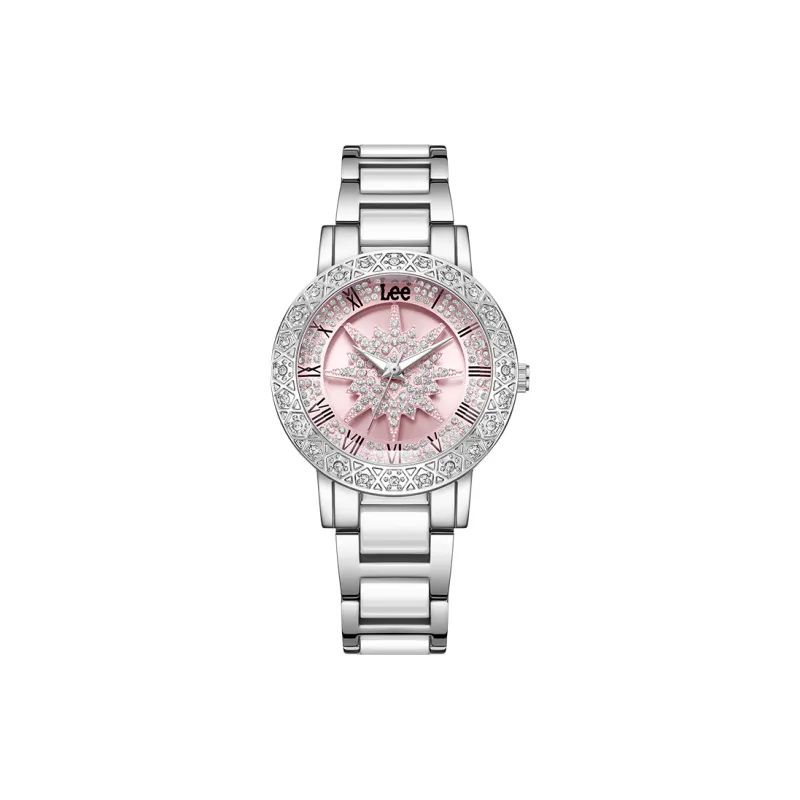 Lee Shiny Colors Collection Кварцевые часы Стальной керамический ремешок Розовый циферблат Женские часы
