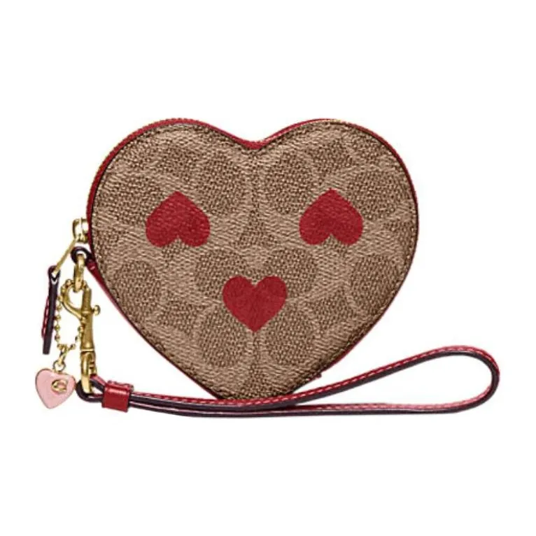 COACH Сердце Искусственная кожа Запястье Сумка Клатч Мини Женские Коричневый