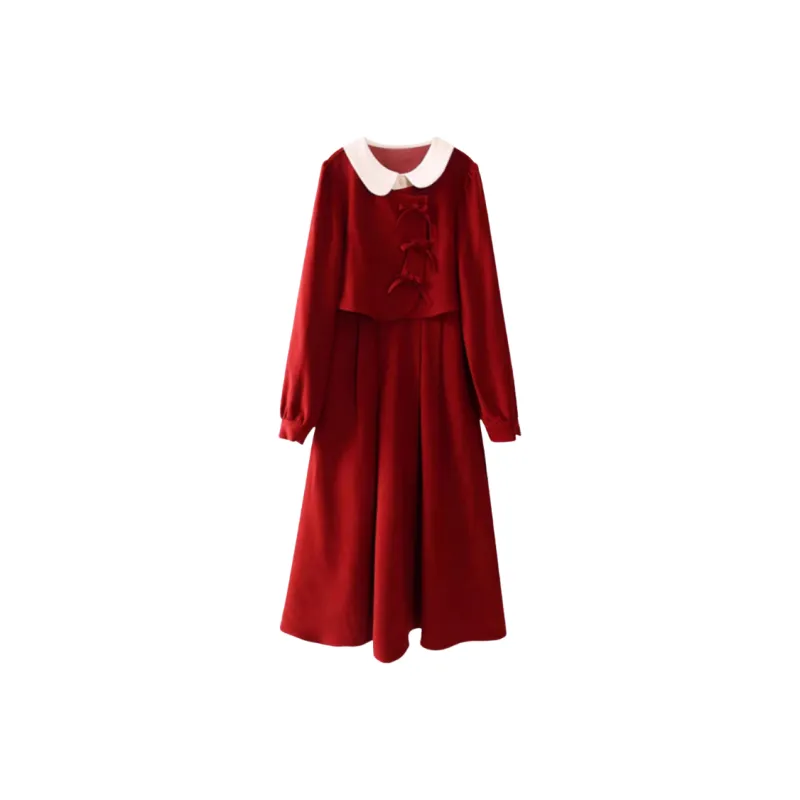 ARIADNAW STUDIO Red Dress Women's Long Sleeved Dresses