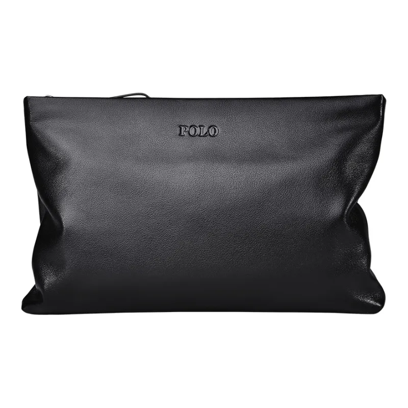 POLO Клатч из крупнозернистой текстуры коровьей кожи средний мужской черный