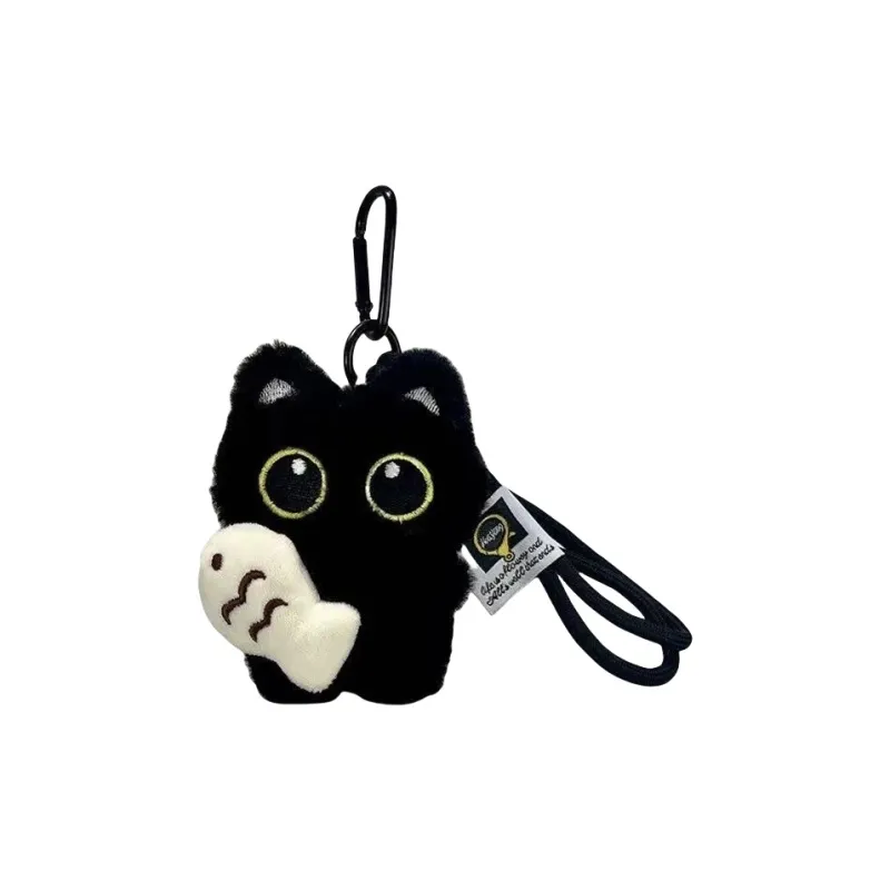 MDH Черный кот Holding Рыбка Украшение Плюшевый Брелок 10 см Высота