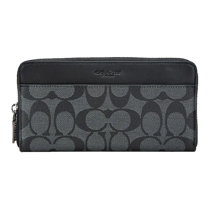COACH Аккордеонный кошелек Холст и кожа Мужской Серый Черный
