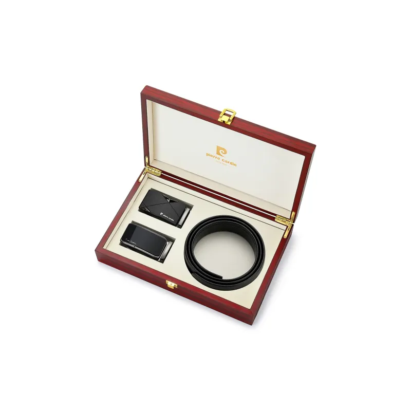 PIERRE CARDIN Тело Коровья Кожа Роскошь Ремень Мужской Черный 3,45 см