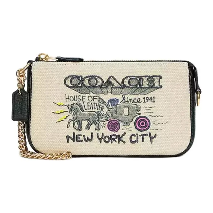 COACH Canvas с кожаными вставками маленькая сумка-клатч подмышечный клатч женский белый