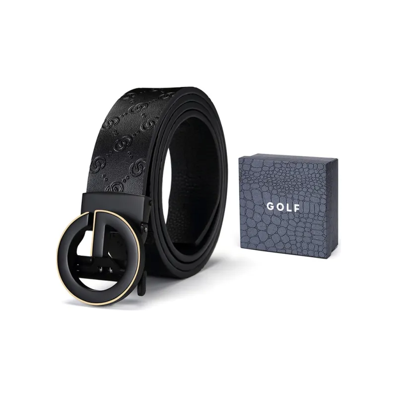 GOLF Коровья кожа Спилок Автоматическая застежка Ремень Мужской Черный Черный Золото 3,5 см