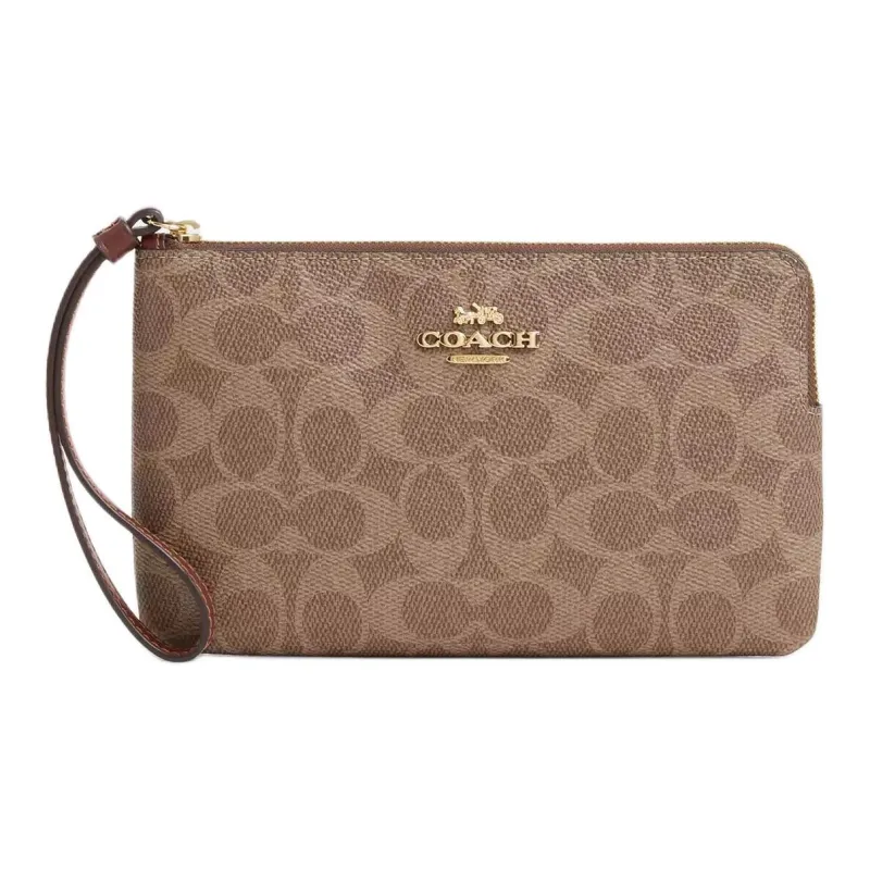 COACH Искусственная кожа Обхват запястья Сумка Клатч Маленький Женский Коричневый Желтый