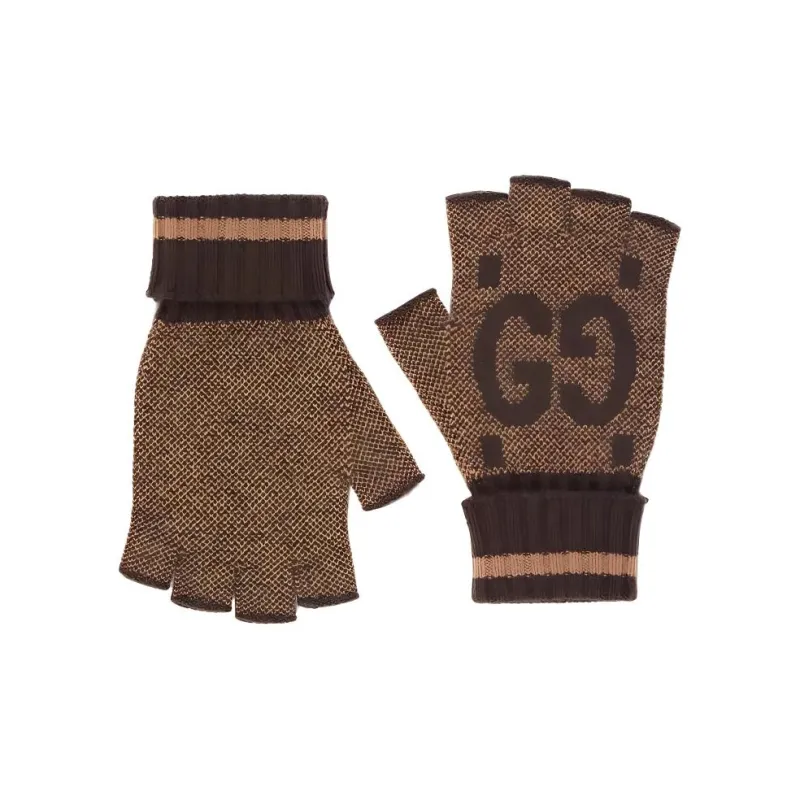 GUCCI Вязаные перчатки из шерсти кашемира женские коричневые