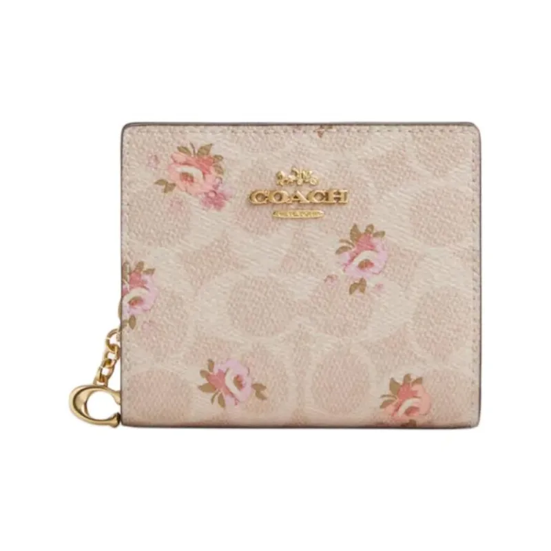 COACH Snap Wallet Покрытый холст Кошелек Женский Золото и Песочный
