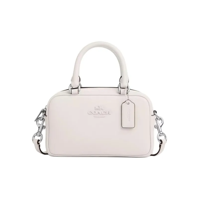 COACH SATCHEL Гладкая кожа Bowling Bag Сумка через плечо Сумка среднего размера Женская Серебряная и Белая