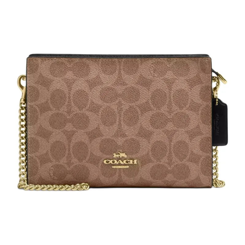 COACH Slim Crossbody Покрытый холст Сумка через плечо Маленькая Женская Коричневая и Черная