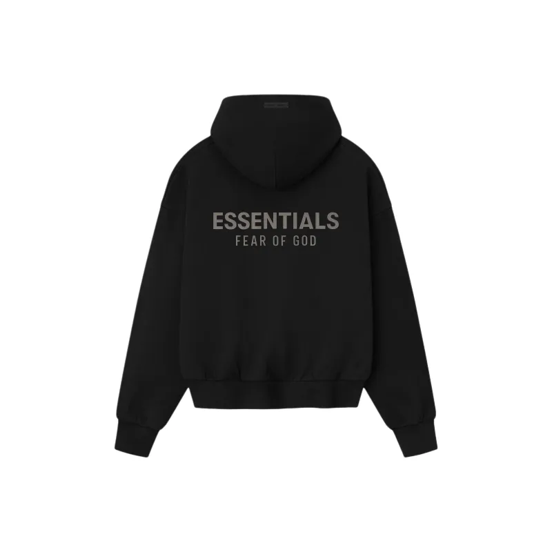 Fear of God ESSENTIALS FW25 Классическая посадка Флис Худи Глубокий черный Худи-платье в стиле ханьфу Мужской
