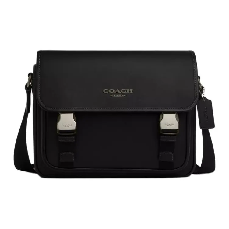 COACH Racer Messenger Гладкая телячья кожа Сумка через плечо Большая Мужская Черная