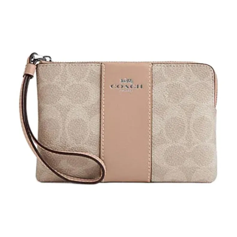 COACH Corner Zip Искусственная кожа Спилок коровья кожа Обхват запястья Сумка-клатч Маленький Женский Тауповый