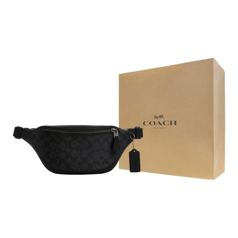 COACH Warren Покрытый холст с кожаными вставками Поясная сумка (бандана) Большая Мужская Угольный и Черный