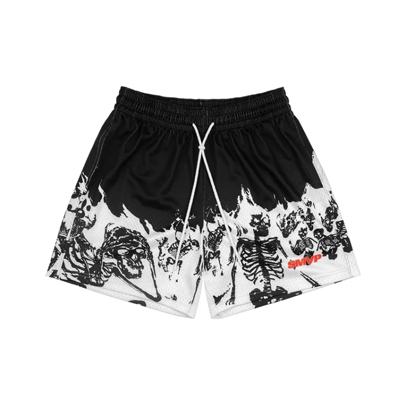 BKCXZICE Спортивные шорты унисекс черный белый скелет