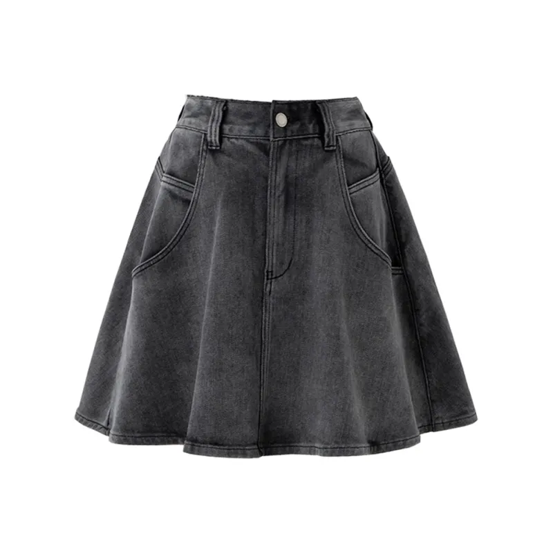 SOON FLOWER Джинсовые короткие юбки Женские Черный Серый