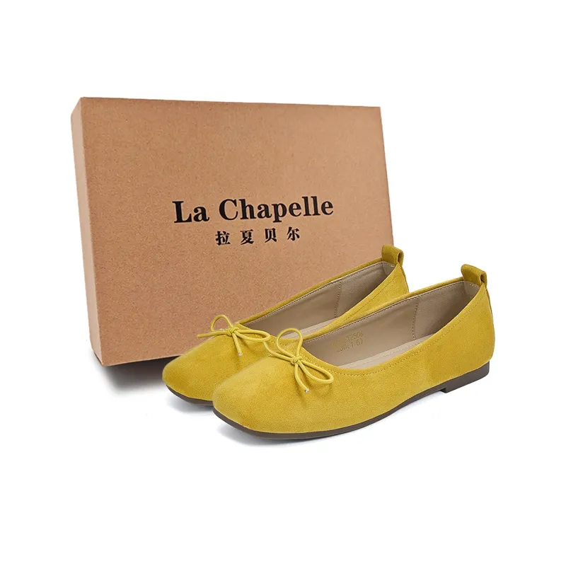 La Chapelle Амбра Мед Чай Сладкая Девушка Бант Балетки Удобная Мода Замшевая Повседневная Обувь 1,2 см Женская