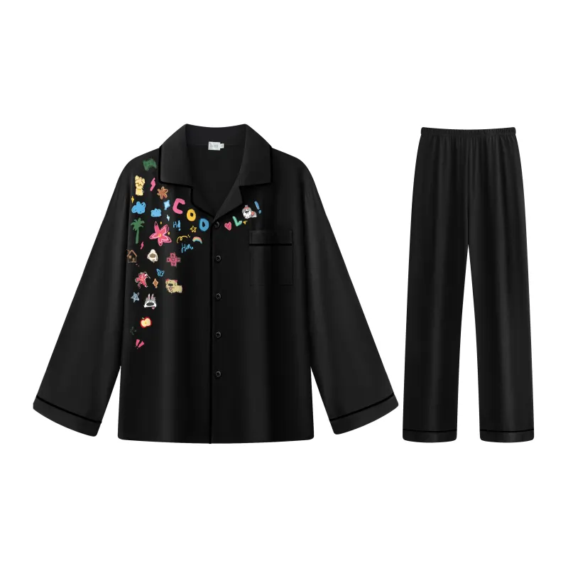 QIAONITONG Двойной Длинный Граффити Мужской Пижамный Комплект