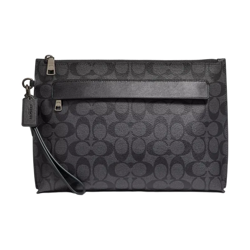 COACH Сумка Покрытый холст с кожаной вставкой большой мужской клатч черный