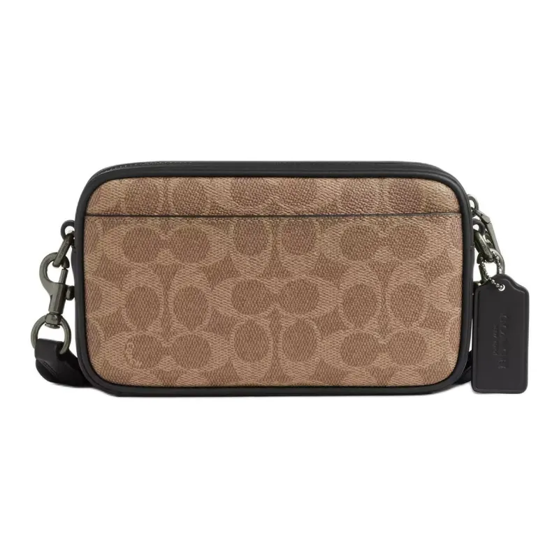 COACH JaydenSignature Покрытый холст с гладкой телячьей кожей Сумка через плечо Маленькая Мужская Коричневая