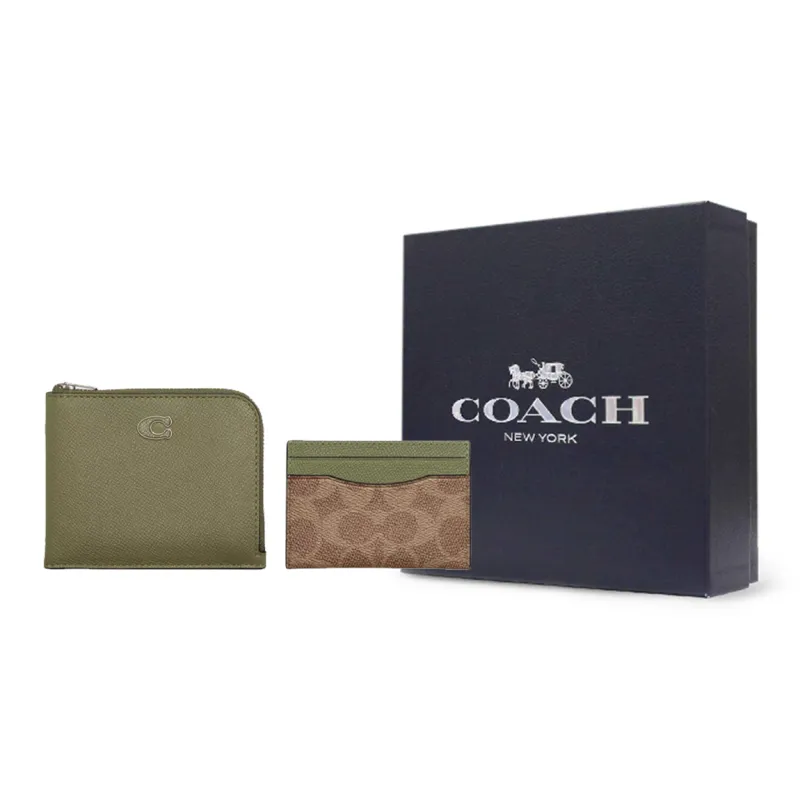 COACH 3 IN 1 Wallet Холст и Кожа Кошелек Мужской Оливково-Зеленый и Хаки