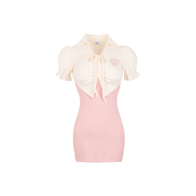 Короткий рукав платье женское розовый