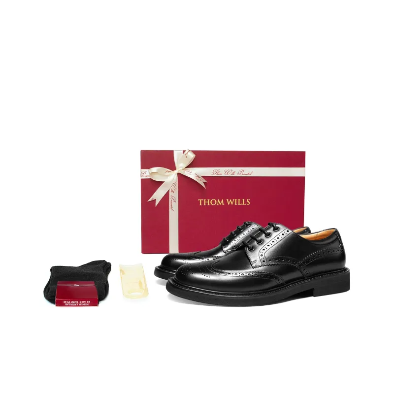THOM WILLS Британский Бизнес Повседневная Обувь Derby из Телячьей Кожи Мужские Туфли Черные