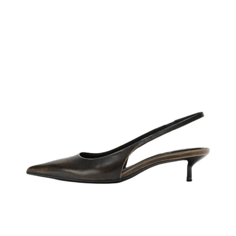 ZARA Коровья кожа Узкий каблук Высокие каблуки 5 см Женские Коричневый