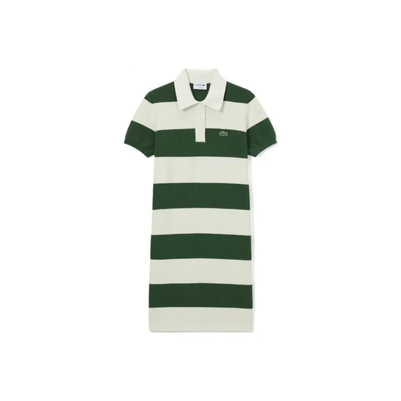 LACOSTE SS24 Короткое платье с короткими рукавами для женщин белое многоцветное зеленое