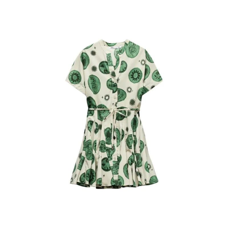 ZARA ZW Короткое платье с короткими рукавами женское телесный зеленый