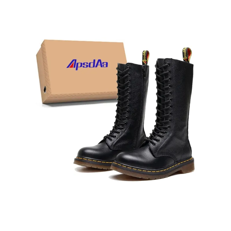 ApsdAa x SITULANG Коровья кожа Высокие армейские ботинки для колена Унисекс Черные