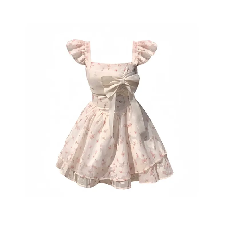 WOVLAS Короткое платье с короткими рукавами для женщин платье с цветочным принтом и маленькими рукавами