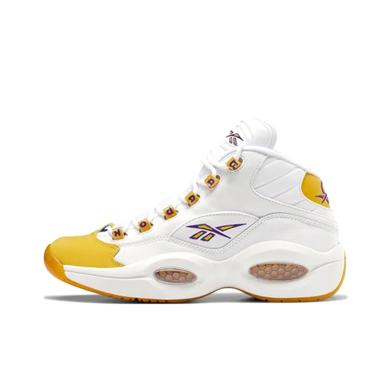 Reebok Question 'Yellow Toe' Амортизация Износостойкий MID Топ Баскетбольные кроссовки Унисекс Белый Желтый
