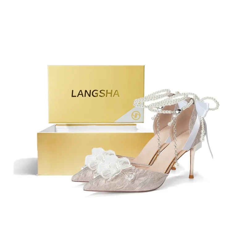 Lanza Абсолютно Страстный Мода Французский Цветочный Бант Яркий Заостренный носок Бусины Кисточка Сатин Мягкий