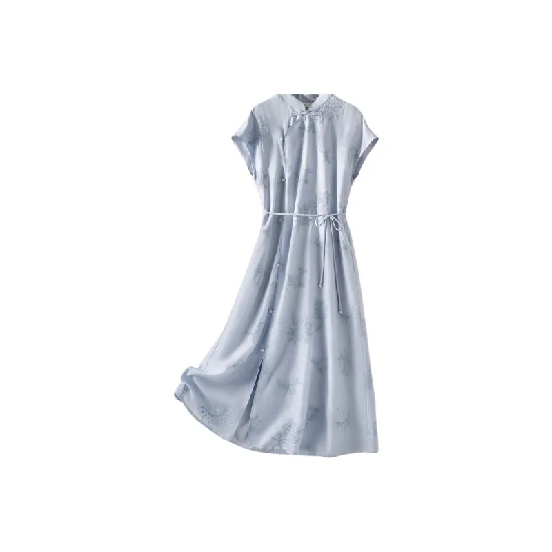 IHIMI SS24 Короткое платье с короткими рукавами женское синее