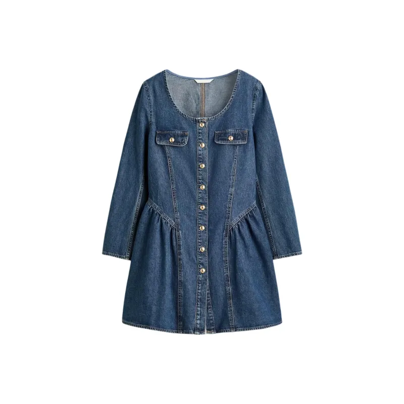 H M Джинсовый синий Женские Длинные Платья с длинными рукавами