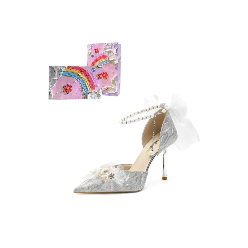 Crelinkxlat Звездный свет Глазурь Жемчужный бантик Кристальная обувь Свадебная обувь ПУ (полиуретан) Высокие каблуки